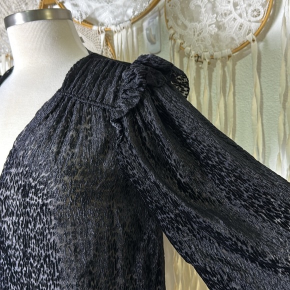 Tanya Taylor Lucy Devore Pullover Burn Out Printed Blous Ruffled Shoulder XS - Picture 11 of 14